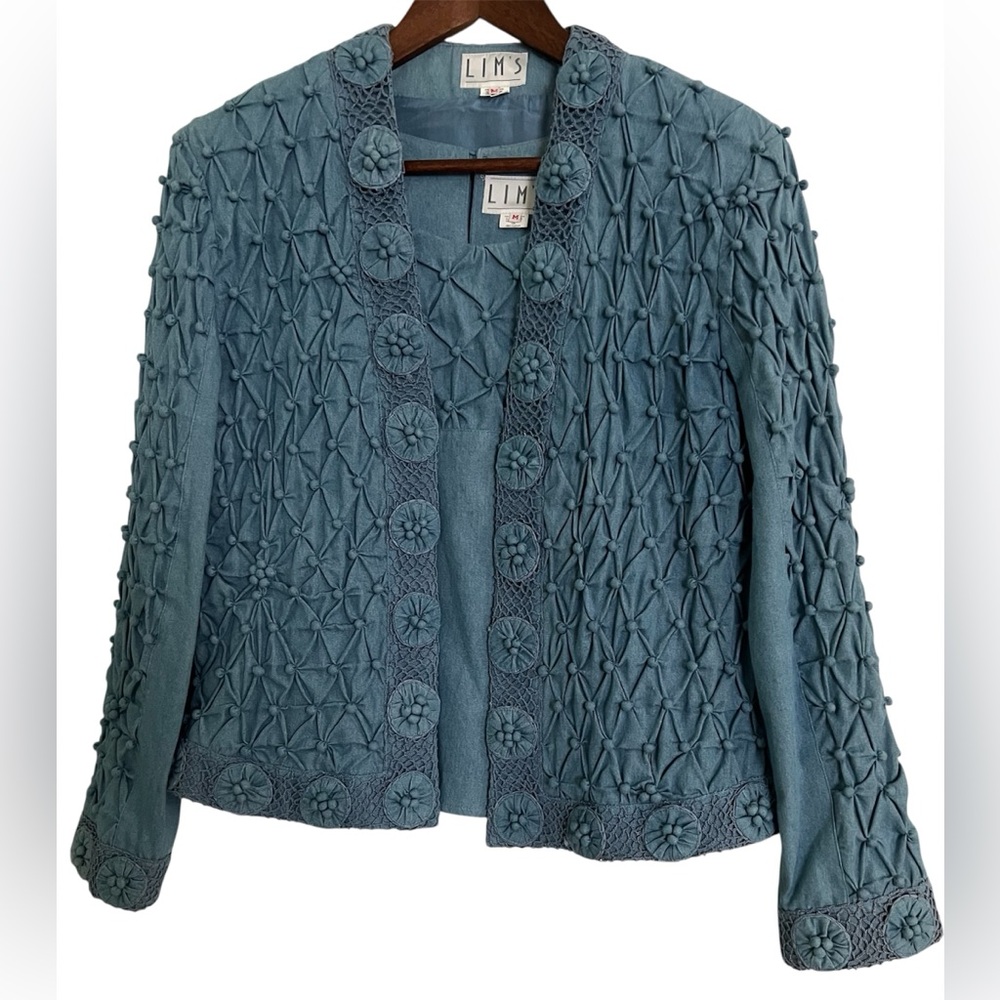 LIM’S Vintage 90s Y2K Textured Cotton Denim Jacket & Top Set, Size M